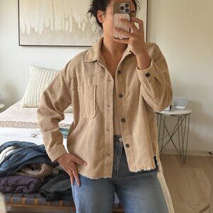 NWOT Zara Corduroy Oversized Boyfriend Jacket  Shacket Camel Tan Raw Hem L